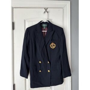 VTG Retro Ralph Lauren Black Double Breasted 3D Crown Crest Jacket Size 6